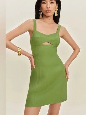 Reformation Belma Avocado Green Cutout Linen Mini Dress